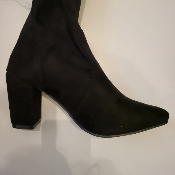 KNEE HIGH BOOTS - black heels stuart weitzman like silver zip back Sz 6 - Picture 3 of 7